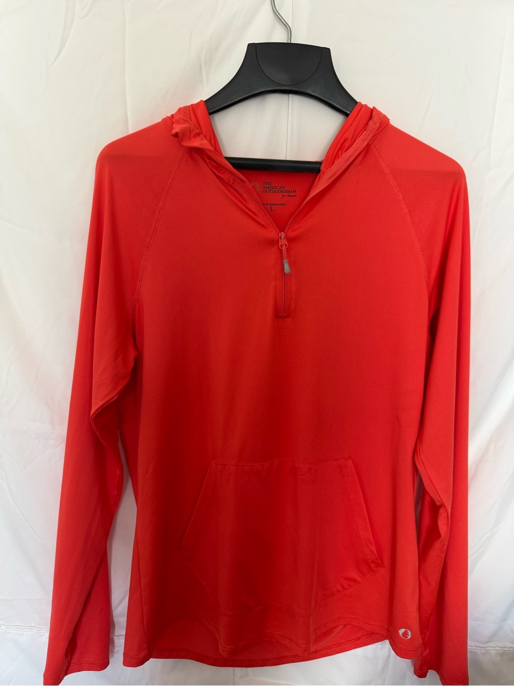 Women's coral/orange Quarter-Zip Hooded Pullover Sweater